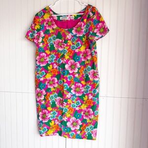 Albert Nipon Size 12 100% Silk Vibrant Floral Shift Dress Vintage